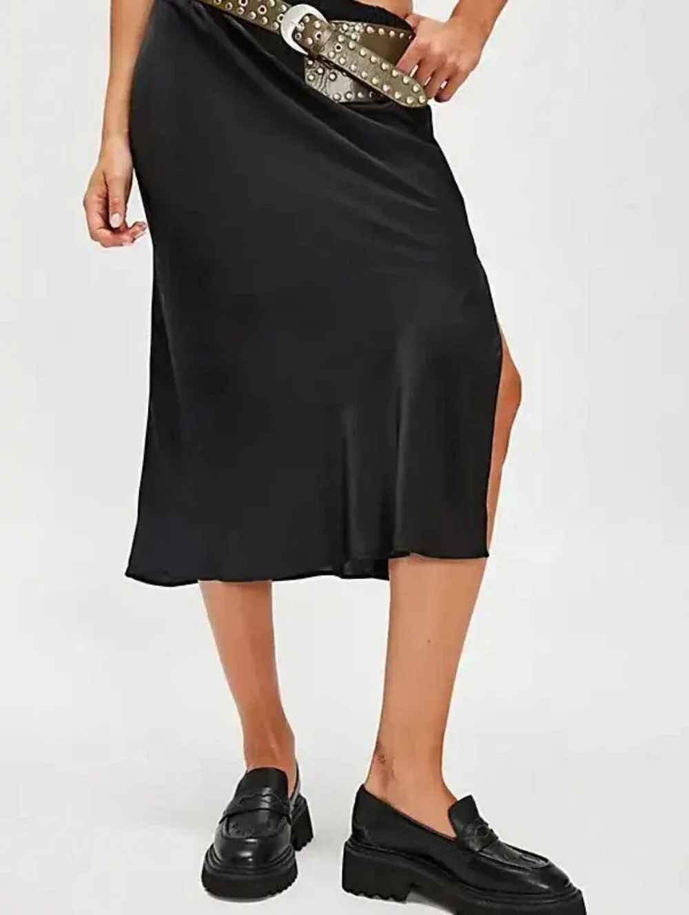 Free People Black Leather Chunky Penny Loafers